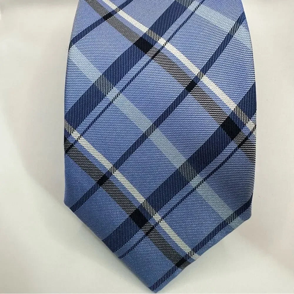 CHAPS NWT Blue White Plaid Neck Tie Lot of 2  Set Bundle 100% Silk Classic